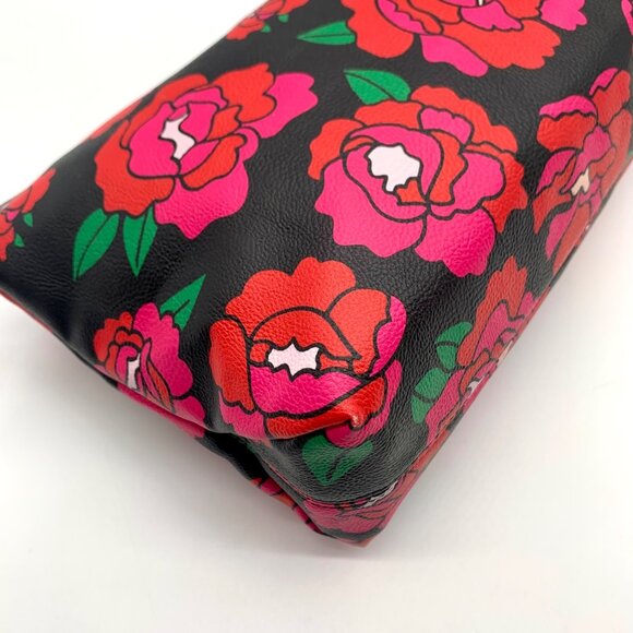 Betsey Johnson Black Floral Printed Large Zip Pouch - Picture 6 of 11